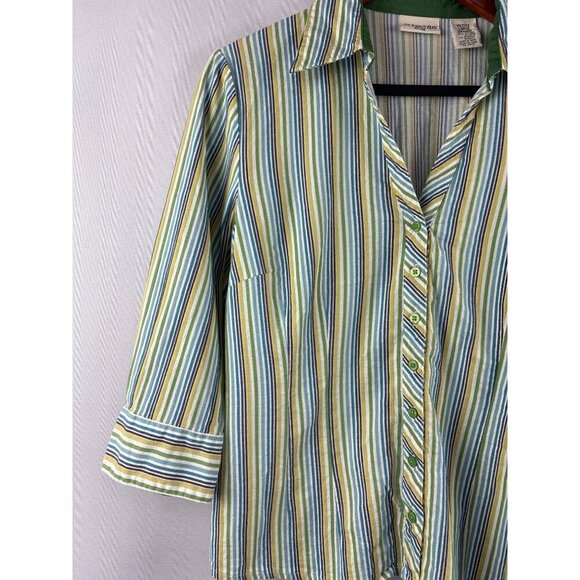 St. Johns Bay Petite Large Striped Button-Down Shirt - Picture 2 of 4